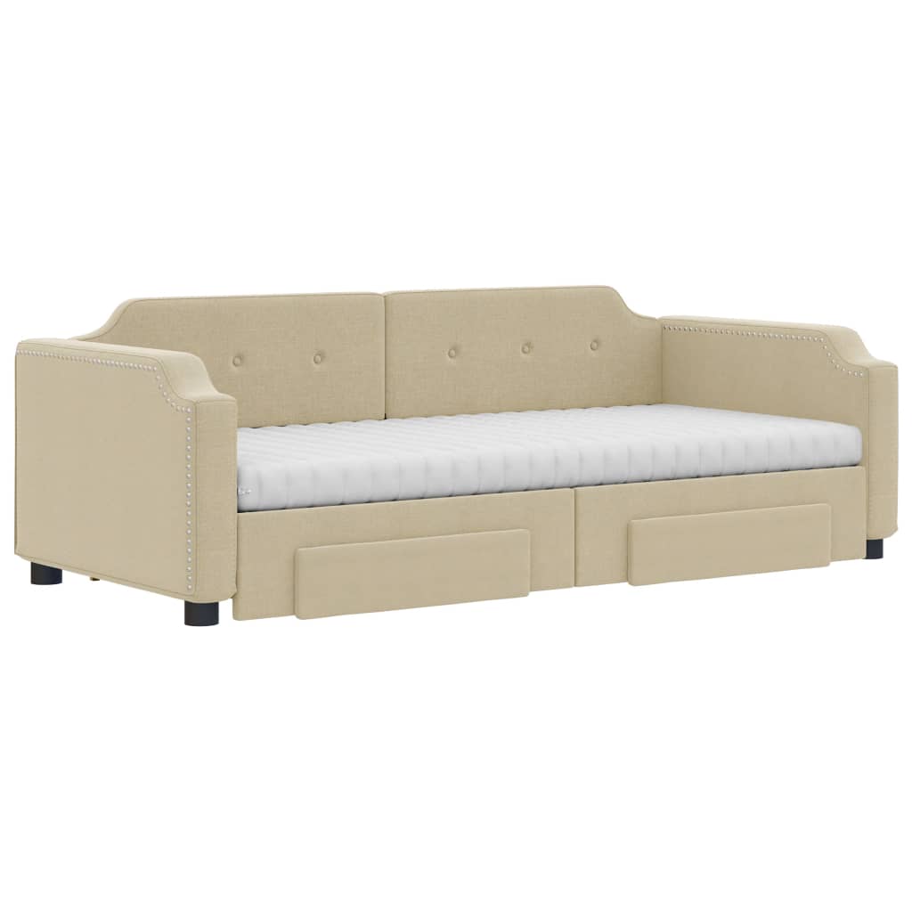 Pull Out Daybed with Drawers Cream 90x200 Cm Fabric