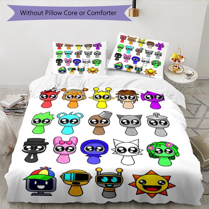 3pcs Sprunki9 pattern bedding set duvet cover set includes duvet cover &pillowcases, perfect all season bedroom decoration & gift