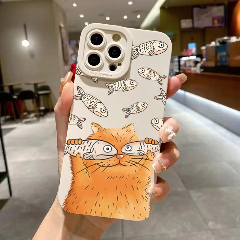 Fashion Cut Cat Fish Pattern Phone Case For Iphone 17 Air 16 16e 17e 15plus 14 13 12 11 Pro Max Shockproof Durable Soft Cover