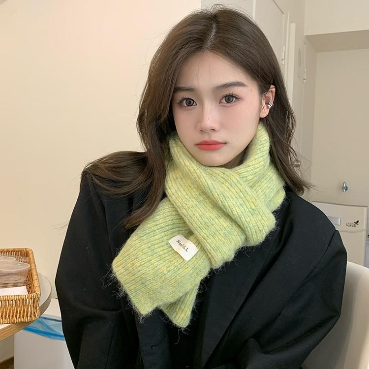 Knitted Scarf Women's Winter Korean Version New Sticker Solid Color Student Warm Wool Scarf Male Couple