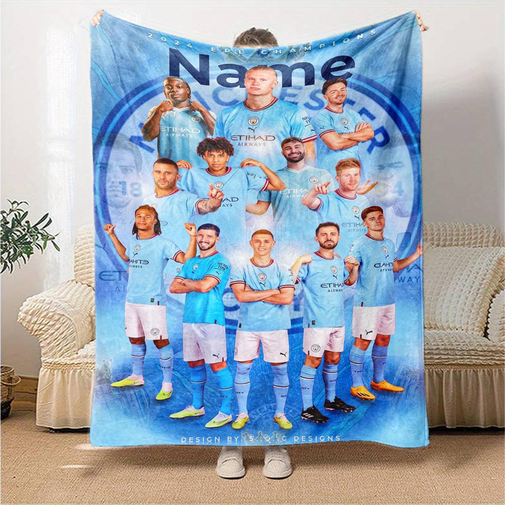 Custom Name Manchester City Theme Printed Blanket Perfect For Couch Bed Travel Outdoor Use Machine Washable Cozy Durable
