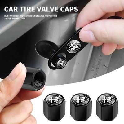 1Set Car Keychain Key Ring with Auto Tire Valve Caps Tyre Dust Cap Emblem for 4C 159 Spider Giulia Giulietta 156 147