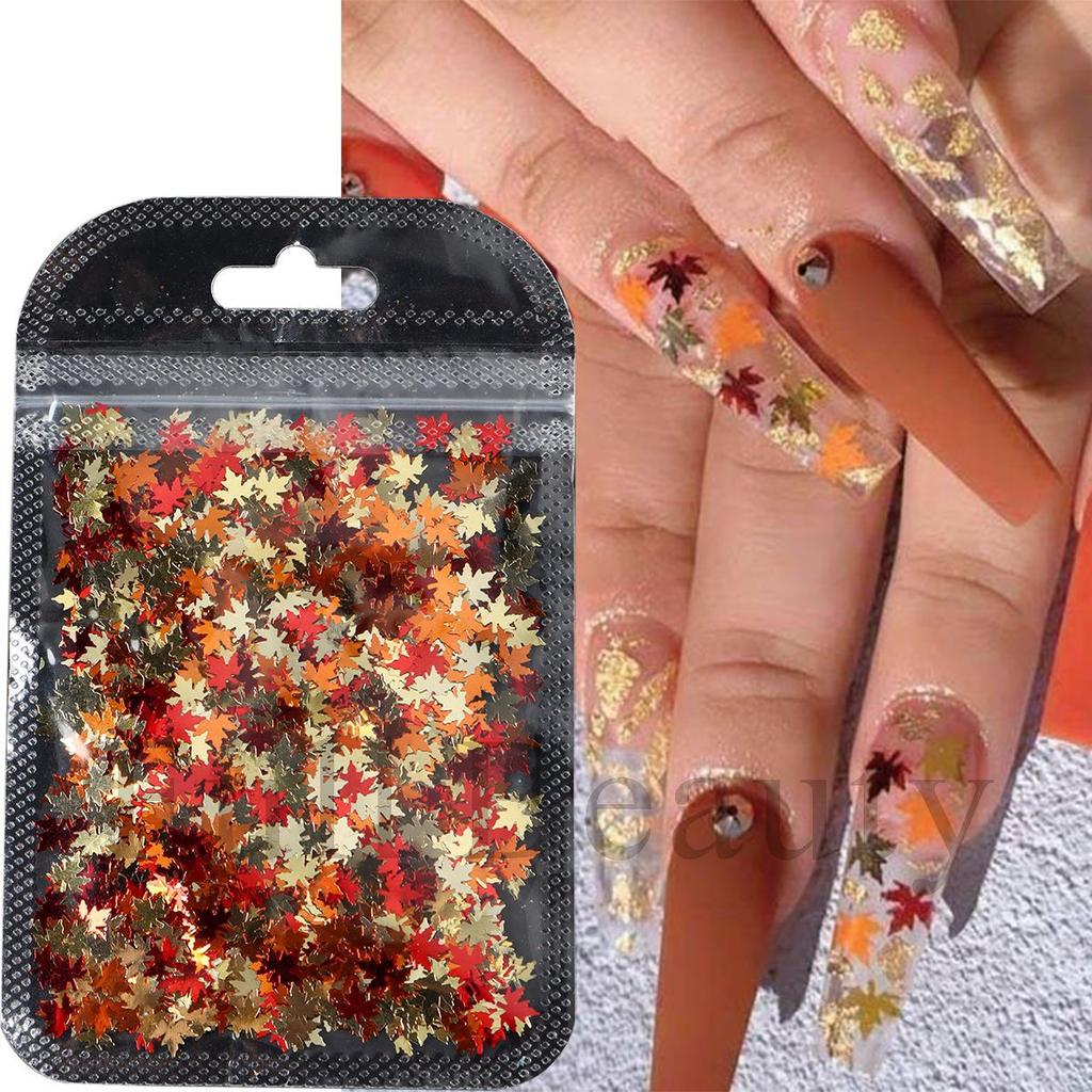 New Nail Art Bag Jewelry Autumn Maple Leaf Decoration Multi-Color Glitter Jewelry