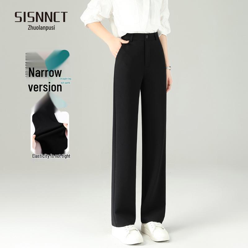 

2026 Women s Slimming Black Straight-Leg Trousers - Spring/Autumn High-End Stretch Suit Pants 116-125 lbs XL