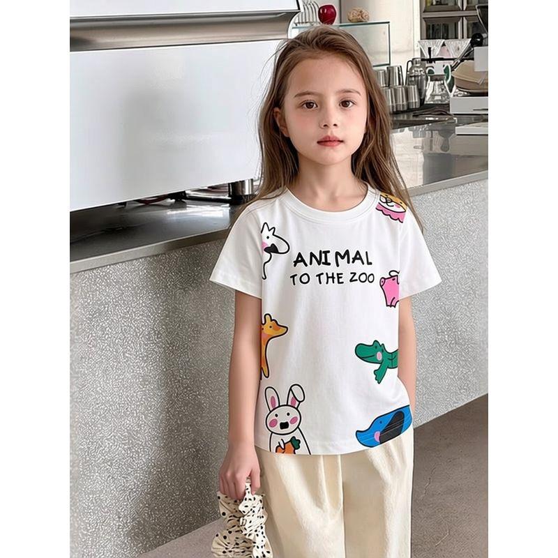 Brand Foreign Trade Children's Clothing 2026 Summer New Style Girls' Pure Cotton Cartoon Print Short-Sleeve T-Shirt Children's Clothing Ins