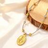 Holy Virgin Rosary Necklace for Women,Stainless Steel Bead Chain Necklaces,Classic Oval Mary Pendant Jewelry Gift