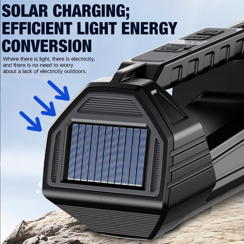 New Flashlight Solar Searchlight Strong Light Illumination Portable Handheld Flashlight Outdoor Multifunctional Lighting