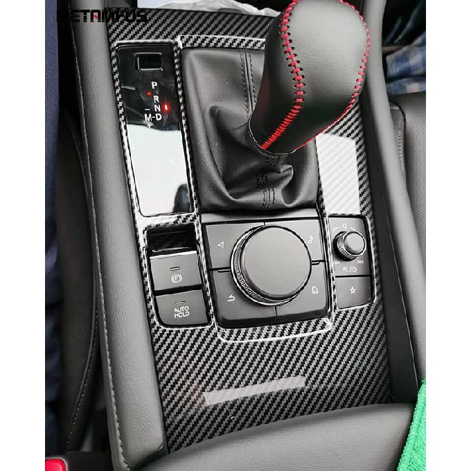 Center Console Gear Shift Box Panel Cover Trim For Mazda 3 M3 Axela - 2024 2025 Carbon Fiber Interior Car Accessories