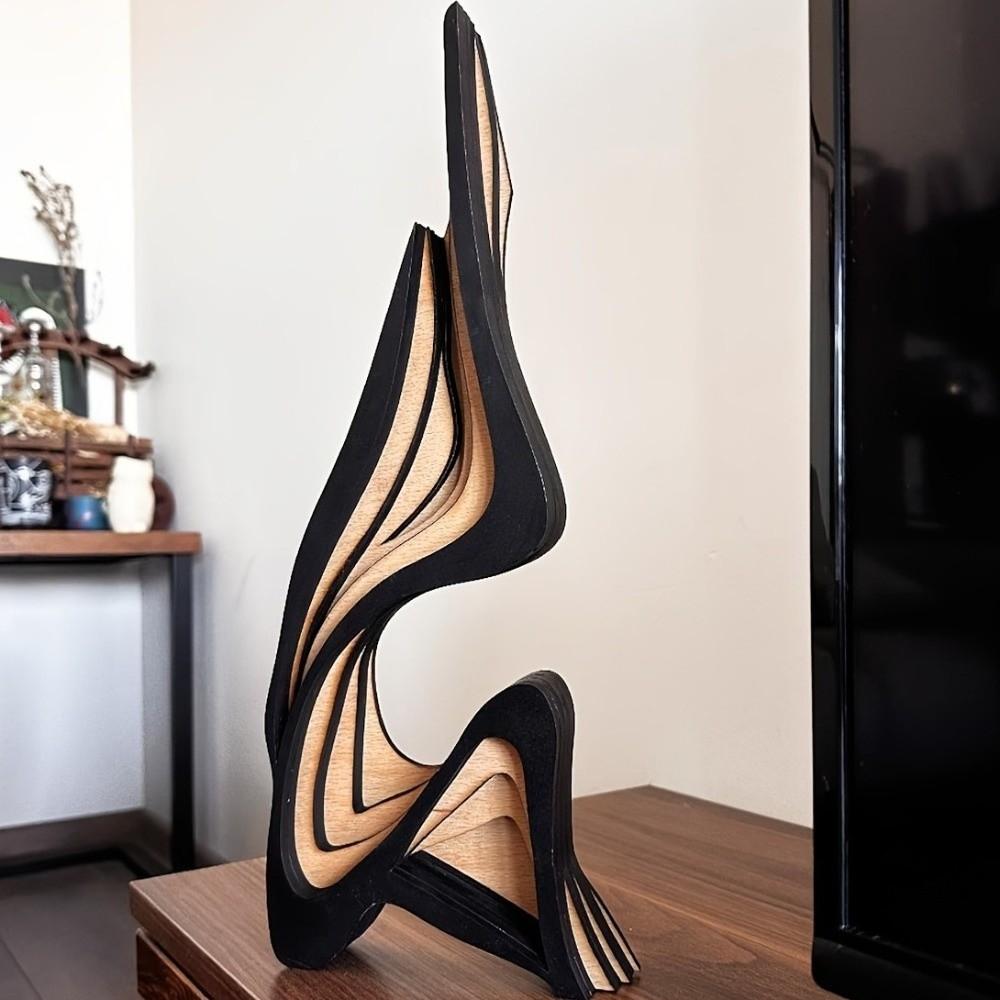 Minimalist 3D Abstract Sculpture Artistic Abstract Wooden Statue Wood Carving Indoor Decoration