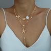 3Pcs/Set Shell Starfish Conch Pendant Necklace for Women Vintage Gold Color Imitation Pearl Necklaces Summer Multilayer Jewelry