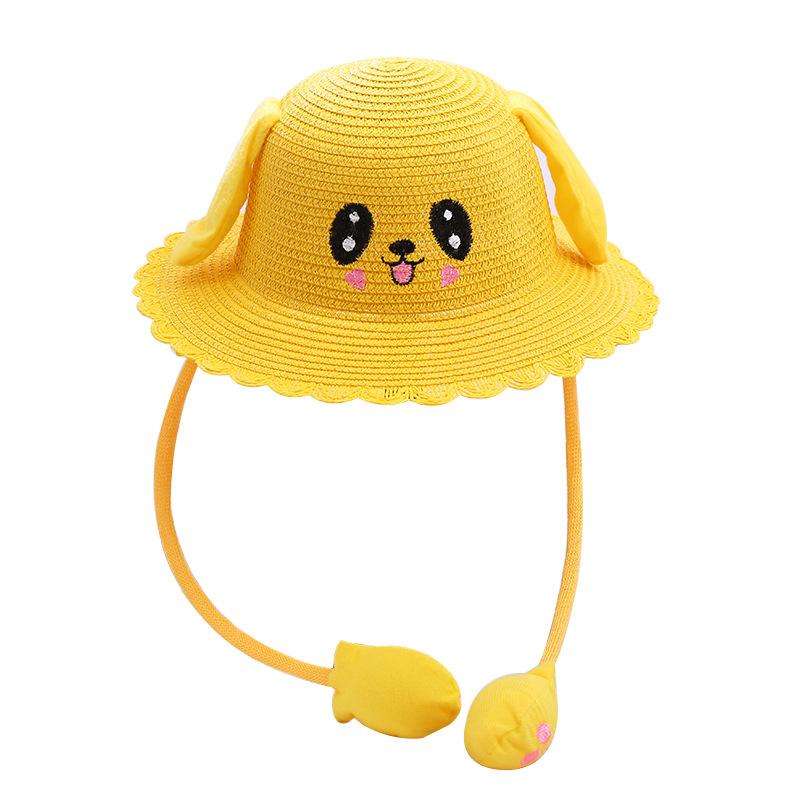Children'S Straw Hats, Summer Sunscreen Visors, Rabbit Hats With Moving Ears, Tourist Attractions Will Move At A Pinch