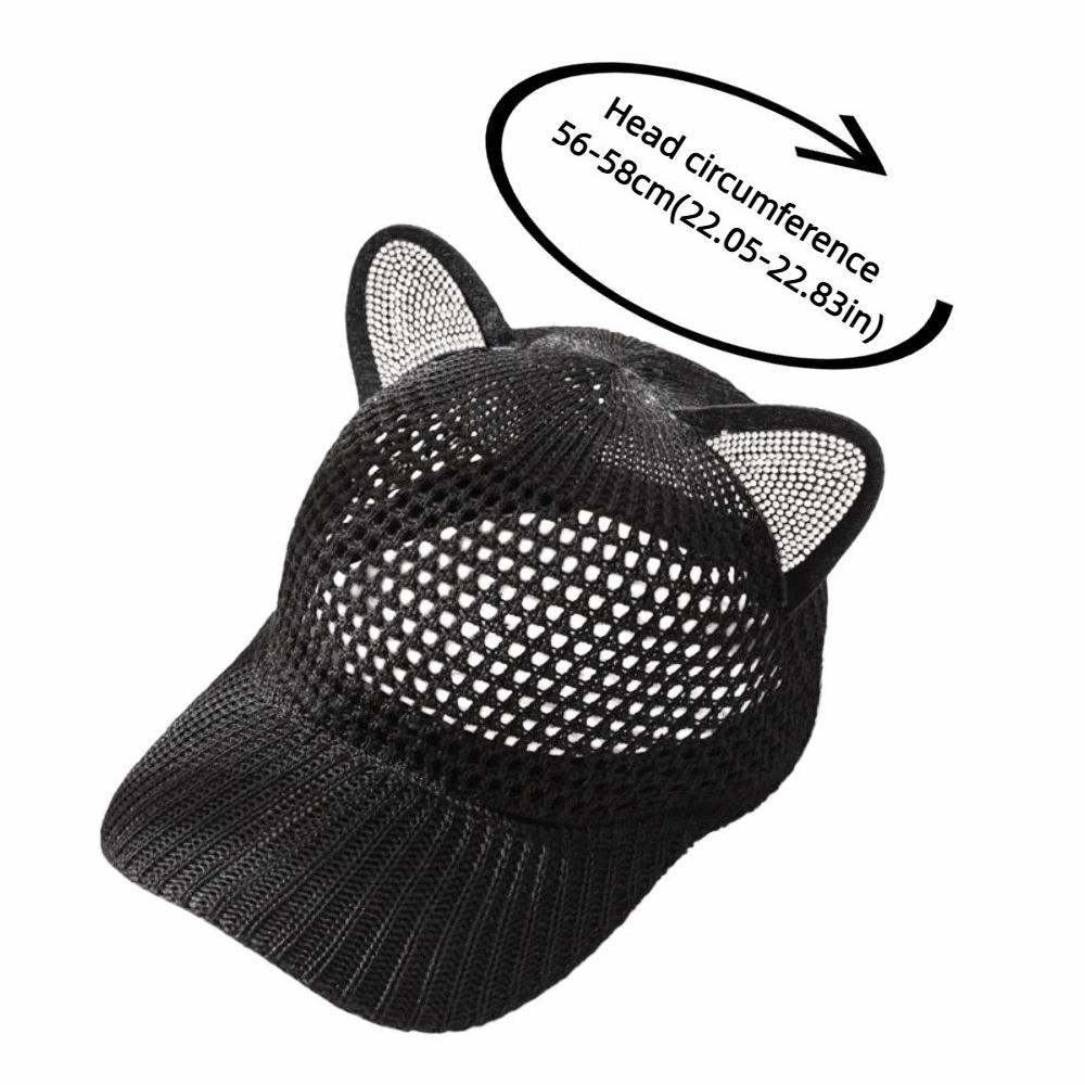 Fashion Cat Ears Baseball Cap Hollow Design Breathable Sun Hat UV Protection Simple Peaked Cap Unisex Outdoor