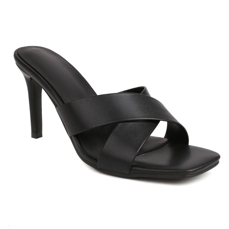 

Женские шлепанцы с квадратным носком, босоножки на тонком высоком каблуке, лаконичные тапочки, пикантный дизайн, женская модная обувь, летняя черная, белая, 46 33 чёрный