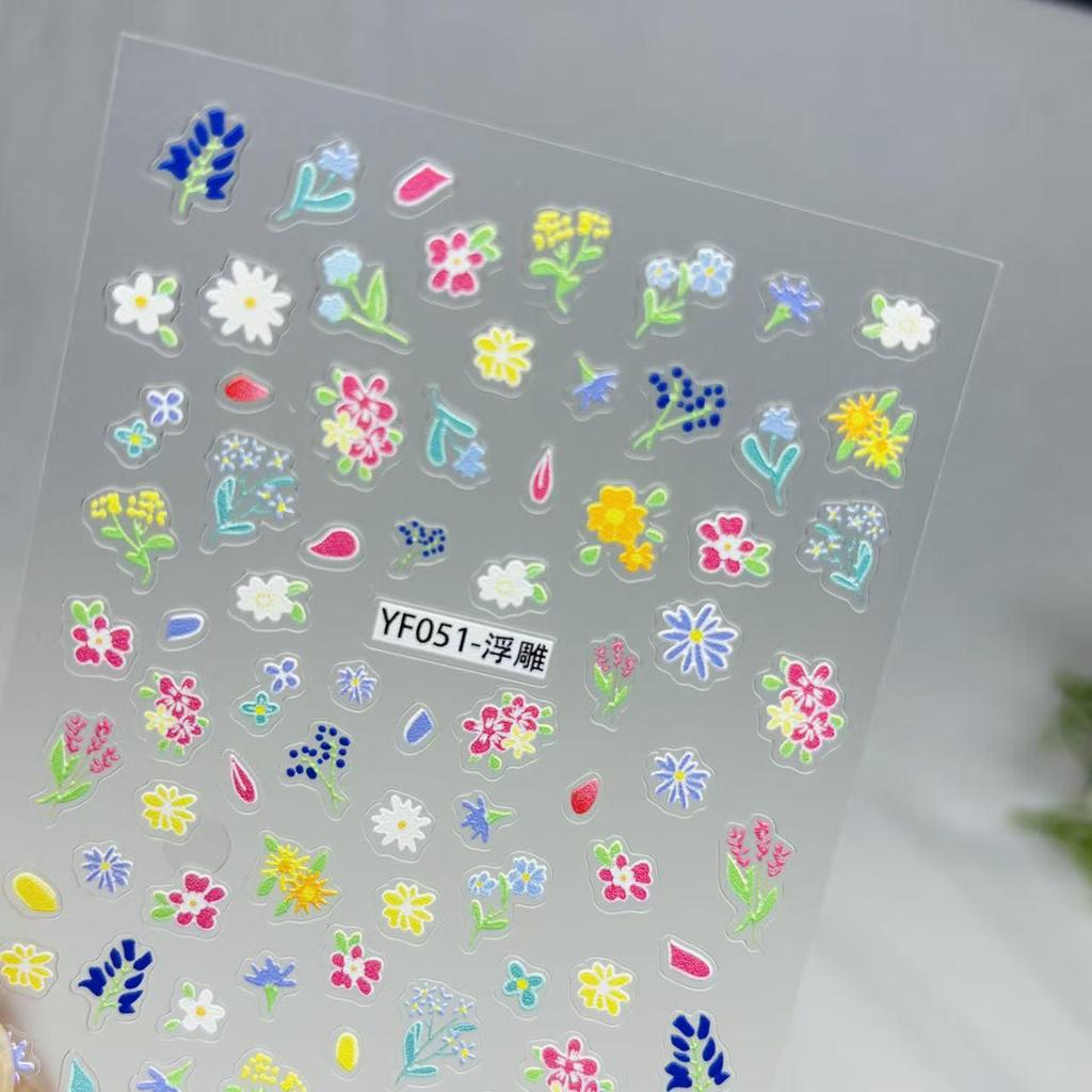3D Embossed Floral Nail Art Stickers - Fresh Flower DIY Adhesive Decor for Nails & Phones