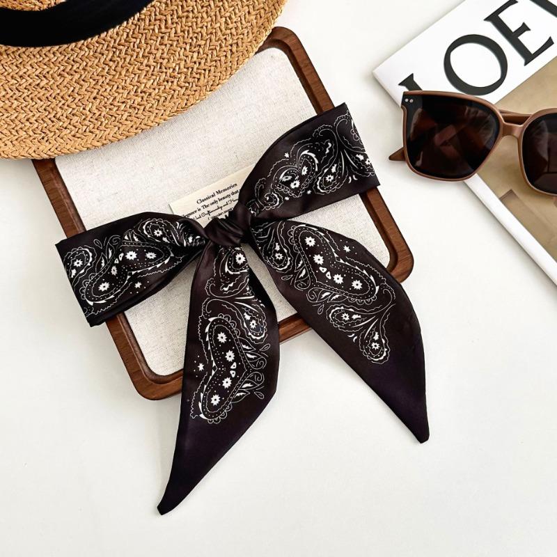 Cashew flower silk scarf, long strip, new simple letters, hair tie, bag streamer, decorative versatile small scarf, fashionable belt.