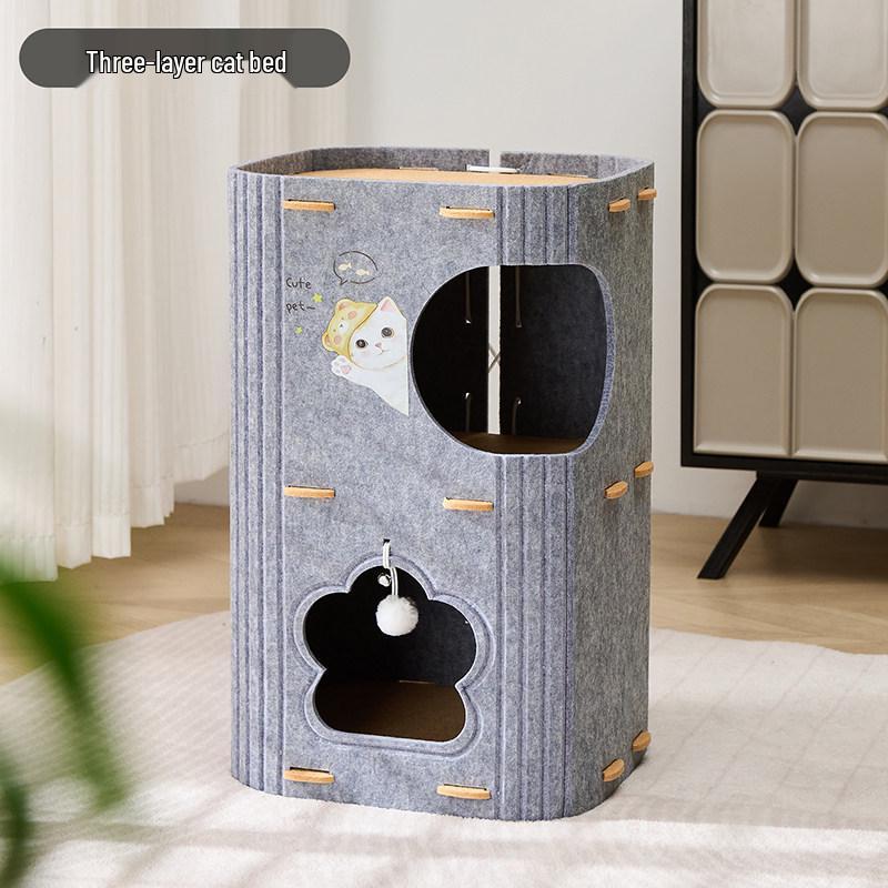 Four Seasons Multi-Layer Cat Condo with Enclosed House and Scratch Board