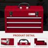 Lockable Metal Tool Box, 3 Drawer Tool Chest with Latches, Handle, Ball Bearing Runners, Red