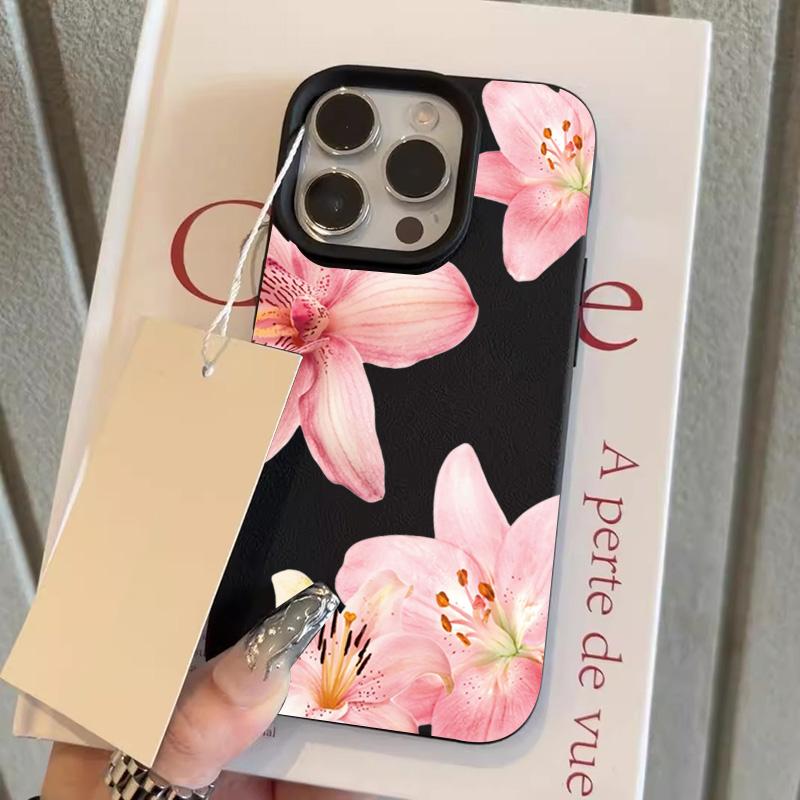 Elegant Pink Lily Flower Phone Case for iPhone 17 16 15 14 13 12 11 Pro Max Floral Soft Silicone Shockproof Female Cover