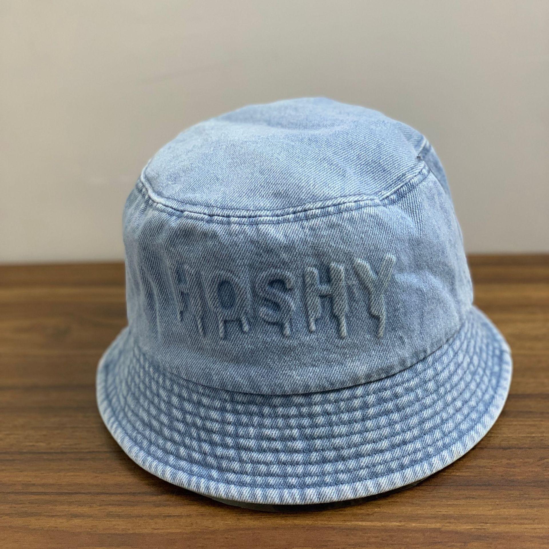 

Retro washed denim bucket hat female versatile plain face closed bucket hat small outdoor shade M（56-58cm） світло-синій колір