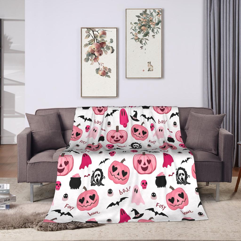 Halloween Blanket Coral Fleece Plush Witch Hat Black Bat Pumpkin Ultra-Soft Throw Blankets for Bedding Office Plush Thin Quilt