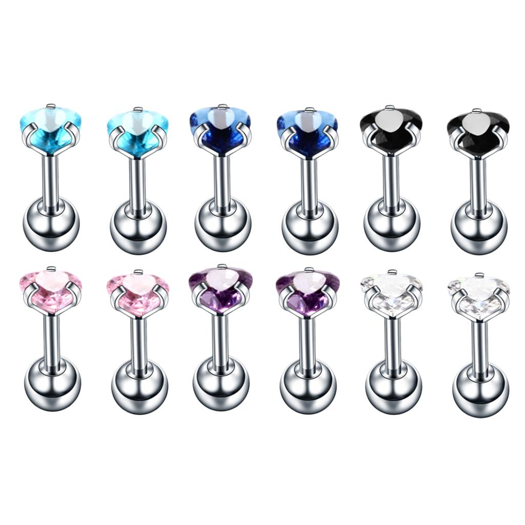 12 Pieces 16G Stainless Steel Cubic Zirconia Earrings for Women Stud Body Jewelry Set
