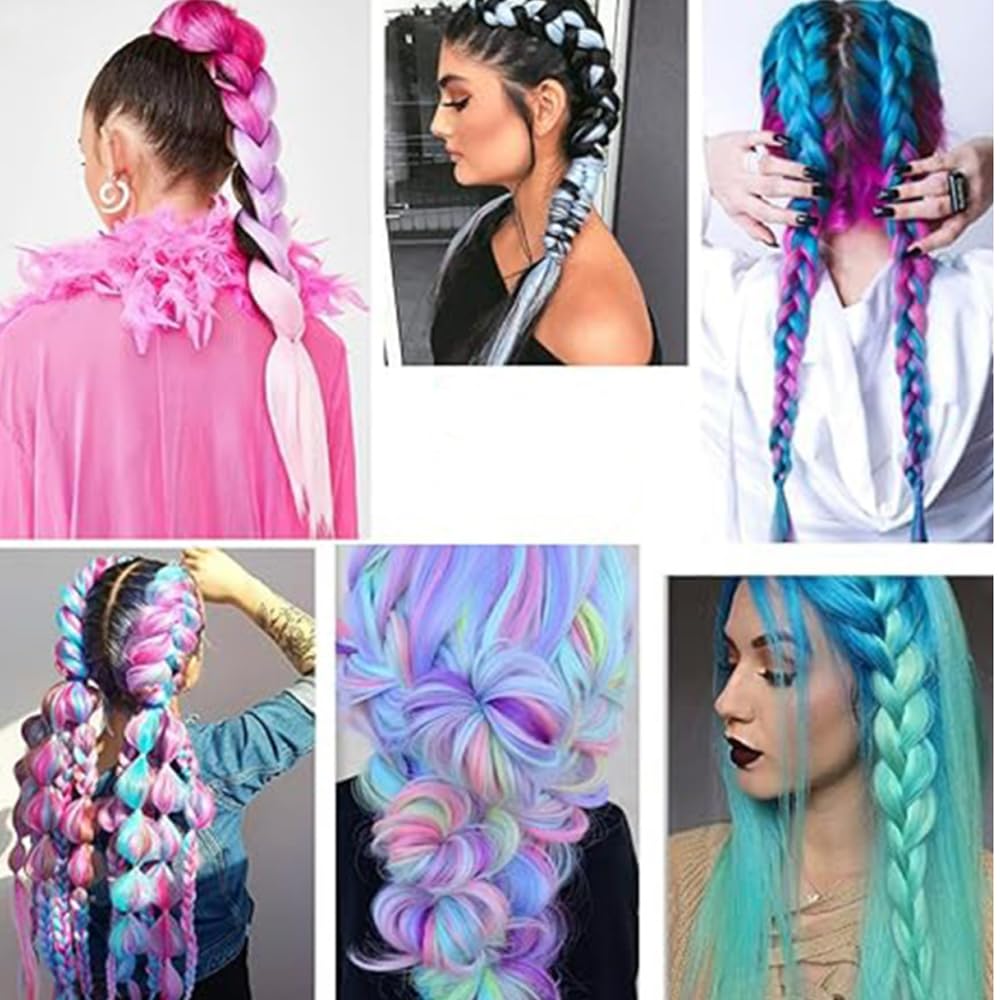 Hair Tinsel Color Extensions for Kids, Stage Use, Set of 2, Easy to Apply, Sparkling Red Gradient, Braided Hair Bundles, Wig, DIY, 60cm, 50g, Stylish