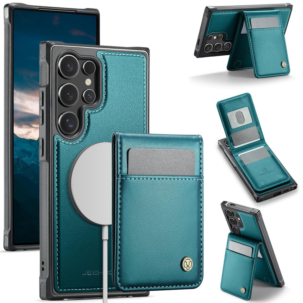 Für Samsung Galaxy S26 Ultra Leder-Rückseite JEEHOOD J06 Magnetische Handyhülle mit Kartenfach RFID-Blockierung