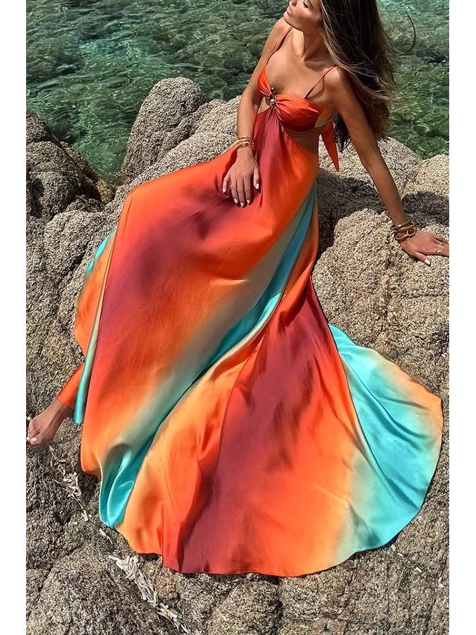 2025 Spaghetti Strap Gradient Island Style Beach Dress