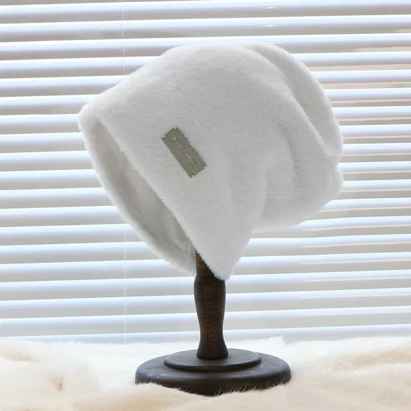 Women Plush Baggy Beanies Hats Winter Thicken Warm Solid Fleece Wool Skullies Hat Outdoor Coldproof Caps Female Gorros Bonnet