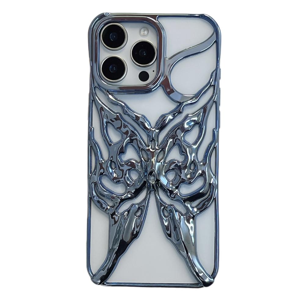 

For iPhone 16 Pro Max Case Electroplated Hollow Butterfly Pattern Creative Design TPU Phone Cover Blue