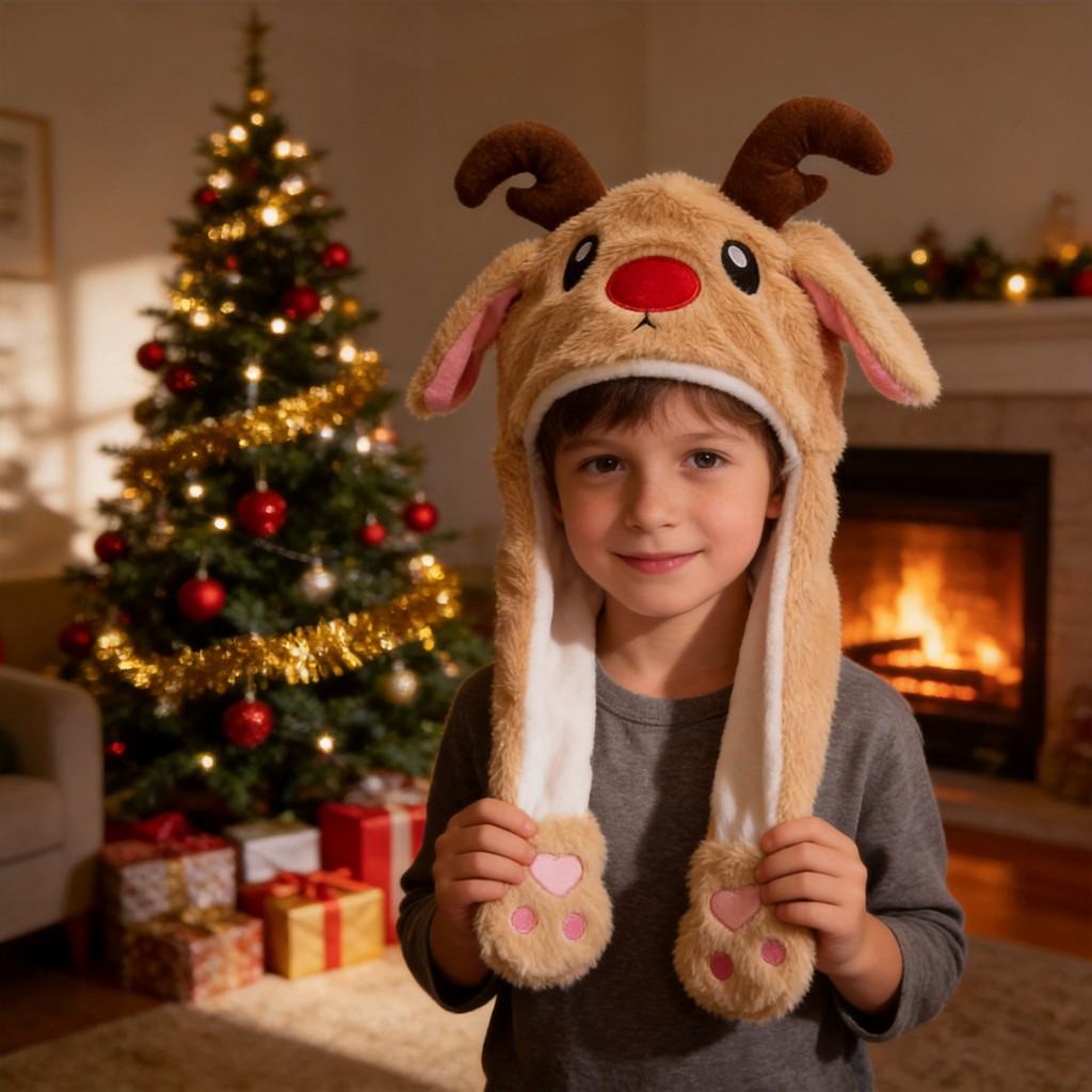Christmas Reindeer Plush Hat With Moving Ears For Holiday Party Gifts