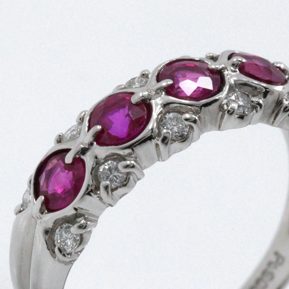 Ring Pt900Platinum/Ruby/diamond #4.9(US Size) 3.7g Women Used