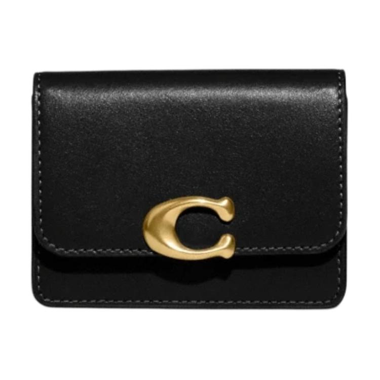 Coach Bandit 11 Gold Metal Logo Calfskin Card Holder Women Accessories Black CH825-B4BK Black