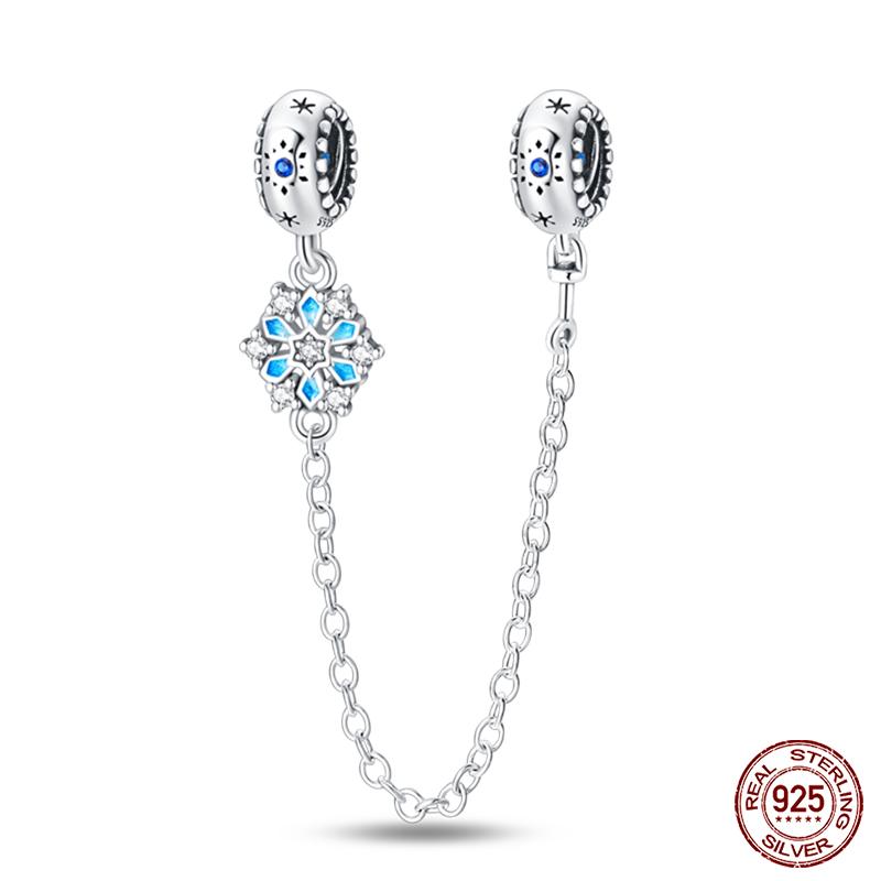 Real 925 Silver Stars & Moon Sunflower Safety Chains Spacer Beads Charms Fit Qikaola 925 Bracelets DIY Jewelry