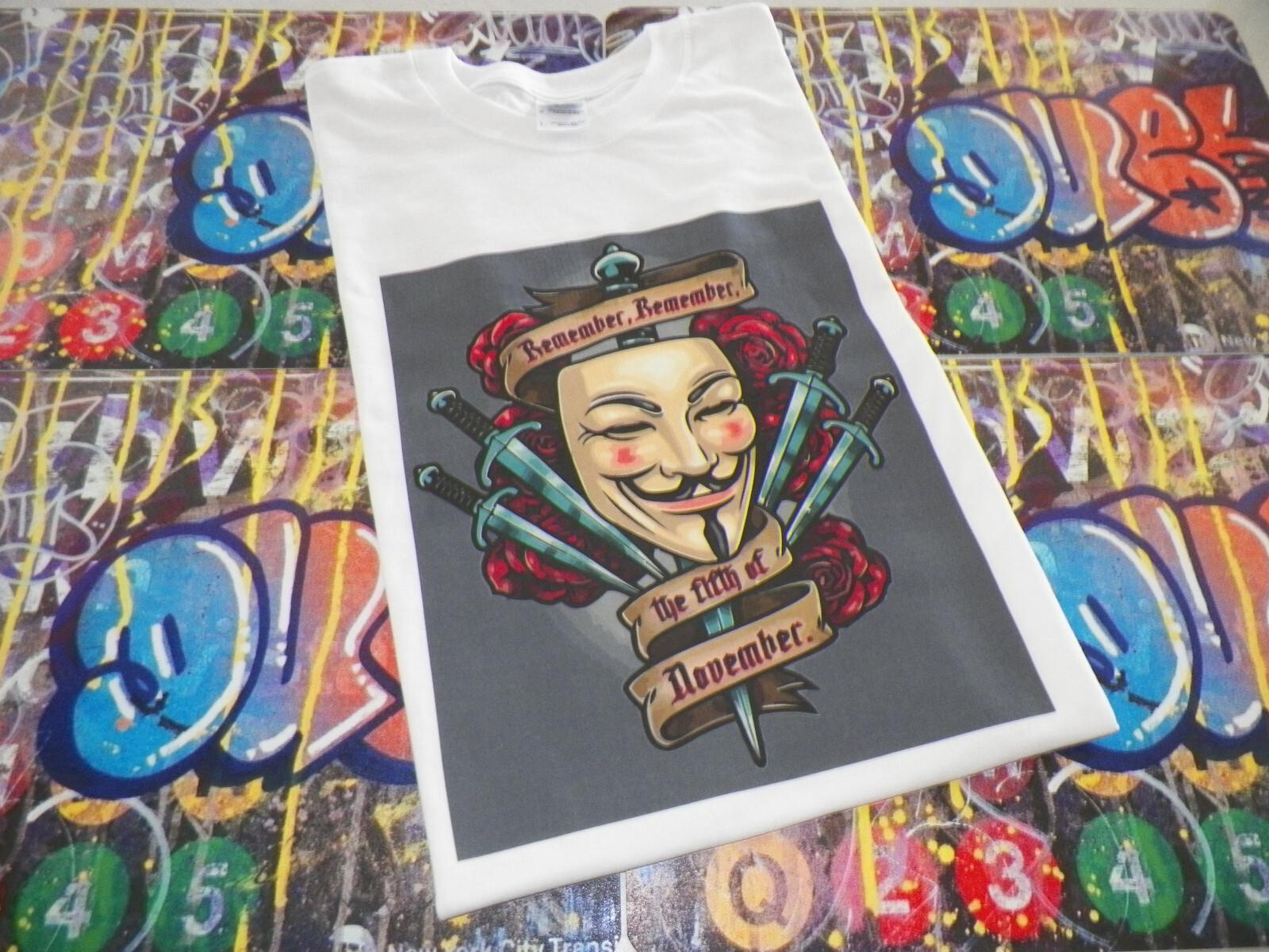 Remember Remember the 5th of November Anonymous Guy Fawkes Mask T shirt Tee L