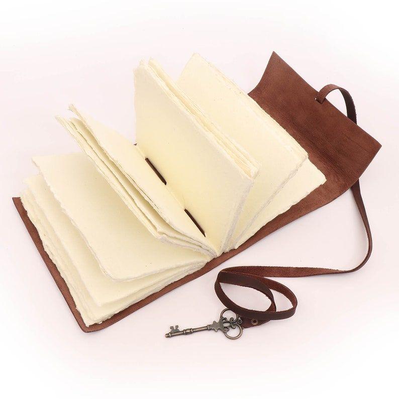 Leather Writing Notebook off white Paper Diary with a decorative key for Men and Women and gift diary in Brown Color