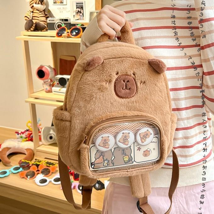 Plush Backpack Capybara And Canvas Style Give Away Badges Suitable Daily For