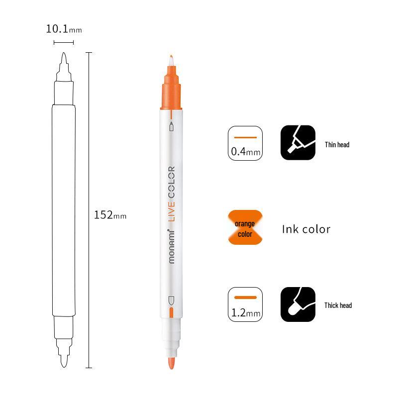 Monami Double-Ended Fiber Tip Liner Pen, 39 Colors for Drawing and Outlining