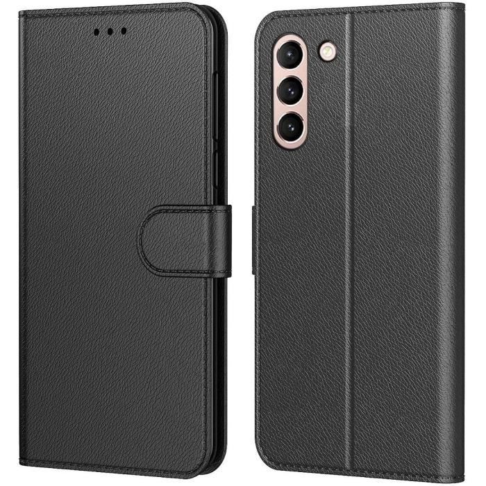 Coque Portefeuille - BOOLING - Samsung Galaxy S22 - Noir - Semi-rigide - Effet cuir - 6,2 pouce