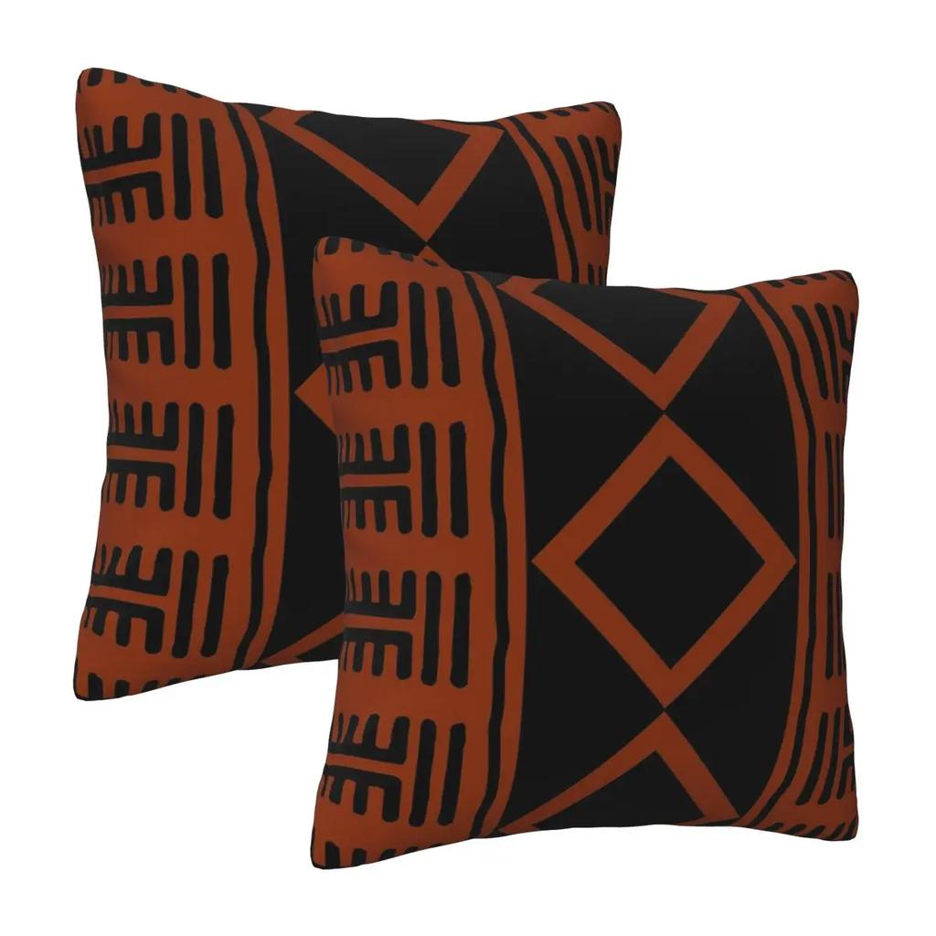 Rust Colored African Mudcloth 2 Pcs Square Pillowcase Pillow Cover Cushion Zip Decorative Comfort Throw Pillow For Living Room