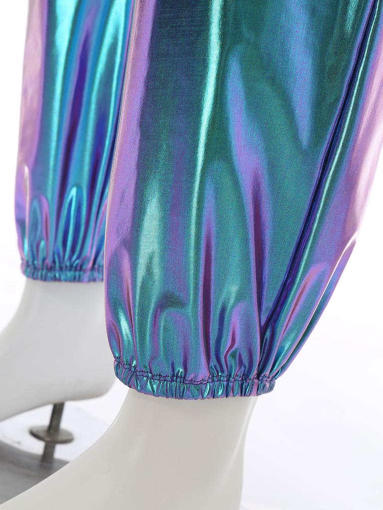 Herren glänzender metallischer ärmelloser Reißverschluss Ganzkörper-Jumpsuit Bodysuit