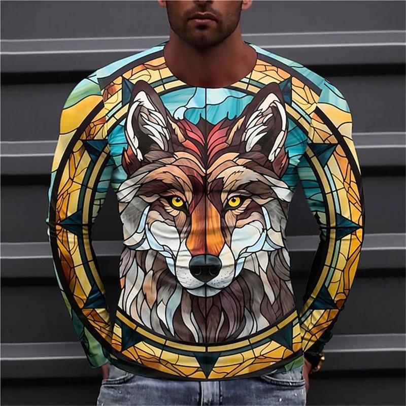 

Men s Long Sleeves T-shrit Tiger Lion Animel 3D Printed Street Tops Gradient Pattern CasualLong Sleeve O-Neck Oversized Tops 5XL