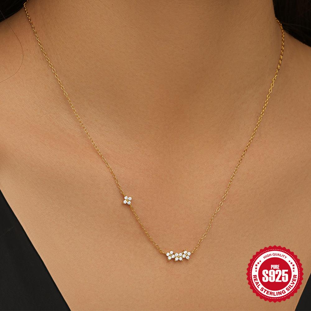 S925 Sterling Silver Simple Wind Diamond Petals Four Petals Daily With Women'S Necklace Collarbone Chain