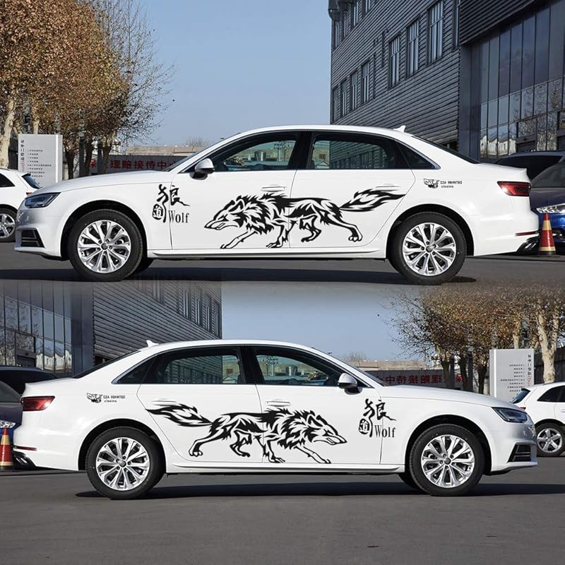 Car Body Decals, Carved Hollow Wolf Stickers, Anti-Scratch Decorations for Cars//SUVs/Trucks, Pack of 2 (Black)