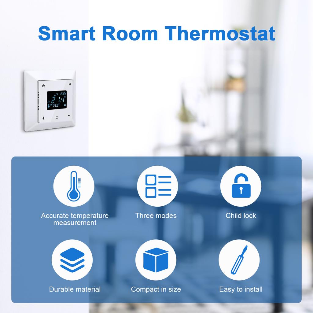 Smart Room Thermostat Programmable Heating Thermostat Detachable Thermostat Manual, Automatic, Holiday Mode, Multiple