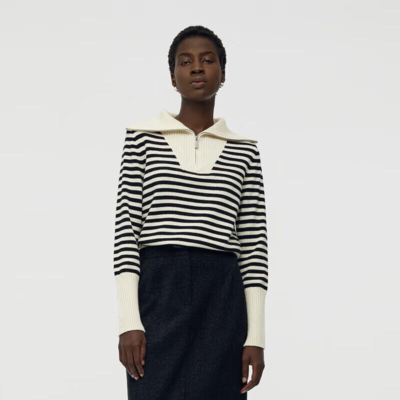 GOELIA Women's Striped Lapel Knit Sweater