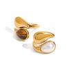 Design Sense 18k Gold, Water Drop Inlaid Pearl Asymmetric Versatile Fashion Open Ring