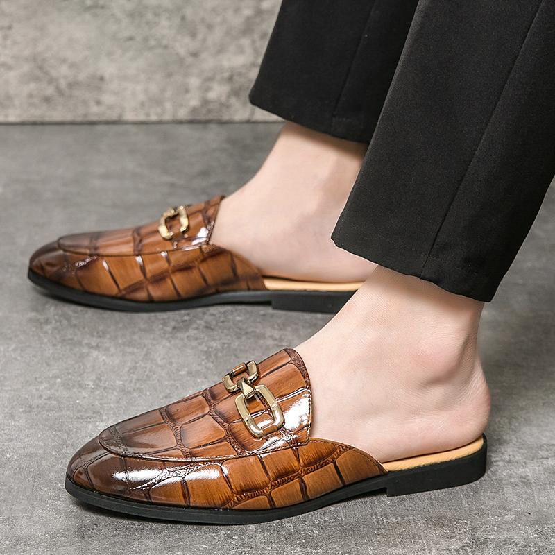 

Роскошные дизайнерские мужские сандалии с металлическими цепочками с узором аллигатора, полурасшитые пайетками, мужские мюли, повседневная обувь, шлепанцы, лоферы, тапочки 38