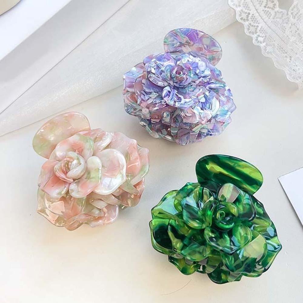 Gradient Color Camellia Hair Claw Korean Style Acetic Acid Hair Claw Flower Shark Clip Gifts