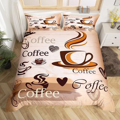 Funda nórdica de café, juego de cama con estampado de taza de café con dibujos animados, funda de edredón para amantes del café, funda de edredón marrón moderna